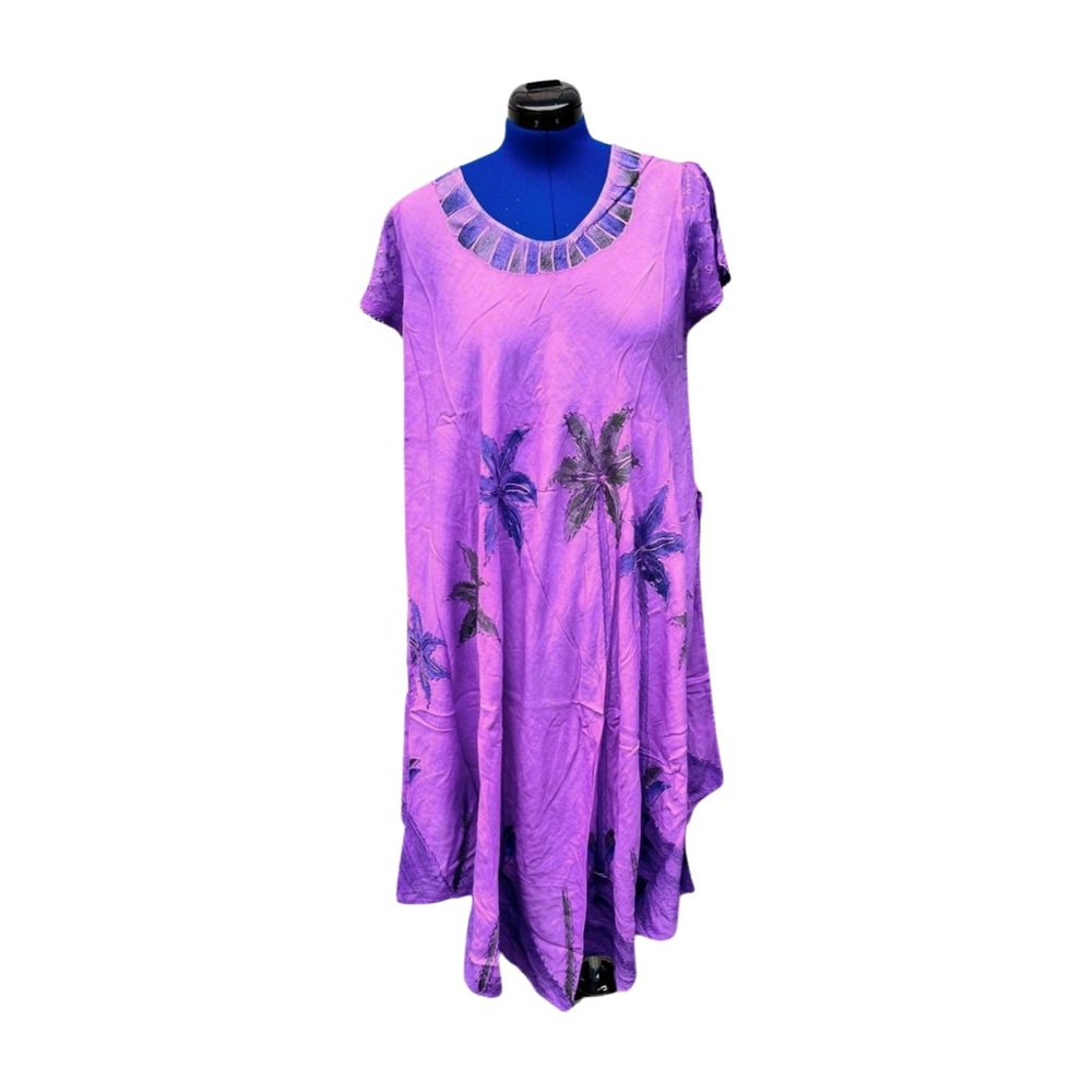 Sakkas Purple One Size Boho Dress, New, Short Sleeves